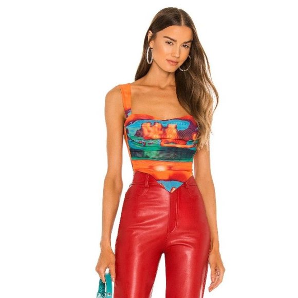 Miaou Tops - Revolve Tati Top in Thermal Miaou Handkerchief Top Orange Blue Teal Green - M